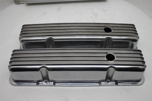 1958-86 CHEVY SMALL BLOCK 283-305-327-350-400 TALL POLISHED ALUMINUM VALVE COVERS - FULL FINNED
