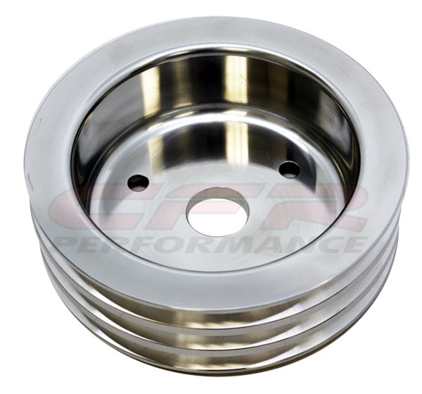 CHEVY SMALL BLOCK POLISHED ALUMINUM CRANK PULLEY - 3 GROOVE (SHORT)