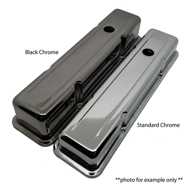 1958-86 CHEVY SMALL BLOCK 283-305-327-350-400 TALL STEEL VALVE COVERS - BLACK CHROME