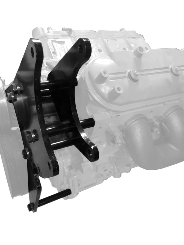 STEEL CHEVY LS ALTERNATOR- TYPE 2 STYLE POWER STEERING RELOCATION BRACKET KIT - BLACK